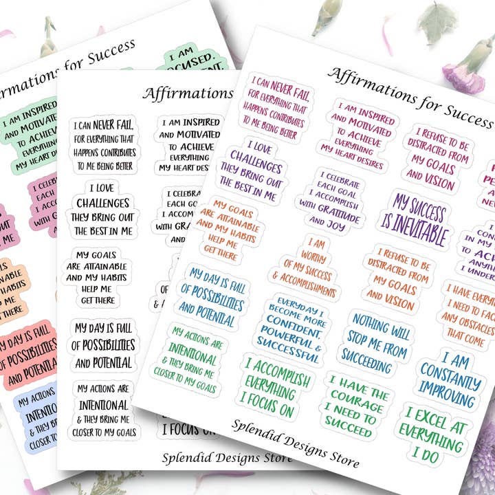 Positive Affirmations for Success Sticker Sheet for wholesale by Splendid Designs Store