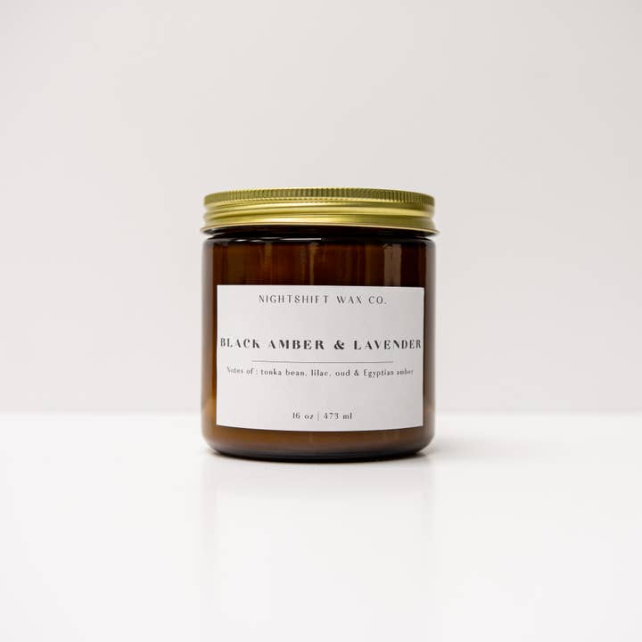Nightshift Wax Co. - Wholesale Jar/Filled Candle - Black Amber + Lavender Soy Candle