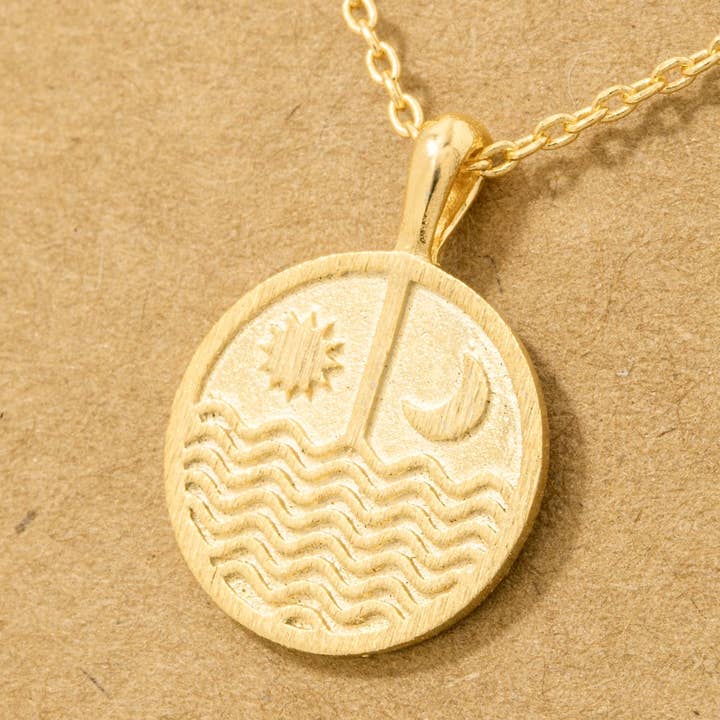 Fame Accessories - Wholesale Pendant/Charm Necklace - Gold Dipped Sun Moon Round Coin Pendant Necklace2