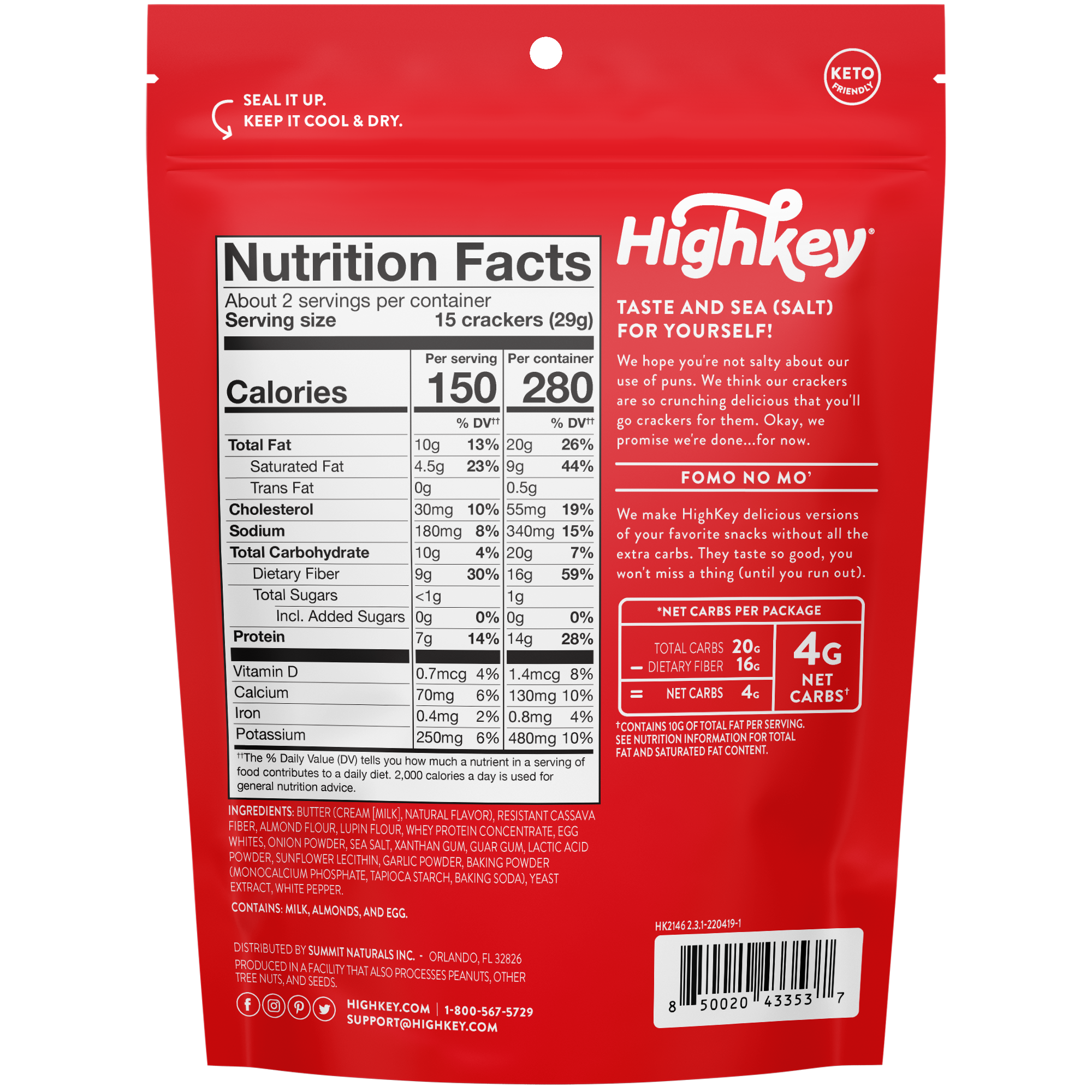 HighKey - Wholesale Crackers - Almond Flour Crackers: Sea Salt 2oz - 6ct Case1