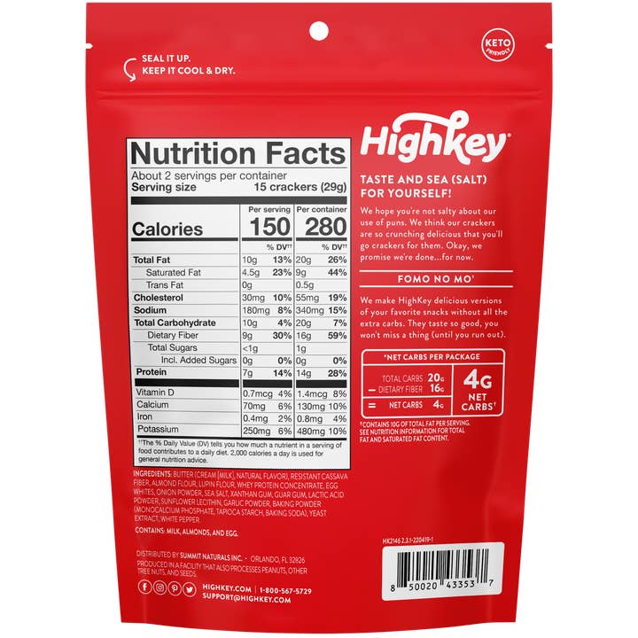 HighKey - Wholesale Crackers - Almond Flour Crackers: Sea Salt 2oz - 6ct Case1