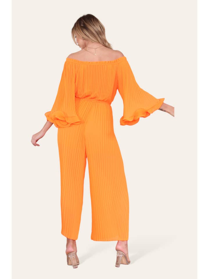 WHITE Sofia Bardot Pleated Frill Jumpsuit for wholesale on Faire36