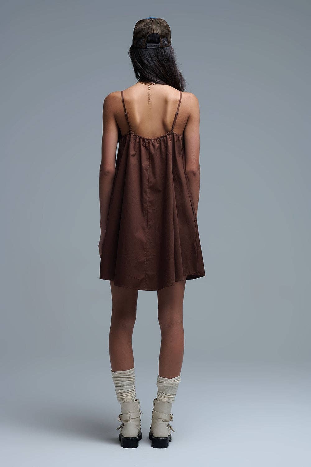 Brown poplin mini dress with a big bow detail for wholesale on Faire4