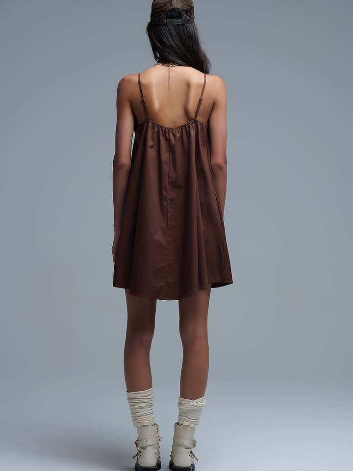 Brown poplin mini dress with a big bow detail for wholesale on Faire4