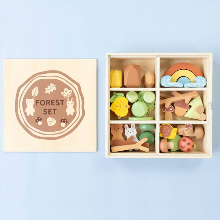 Spirit 'N Sprout - Wholesale Toy Set - Kids - Wooden Forest Sensory Bin Accessories - Montessori Toddler Toys - Wooden Stacking Blocks