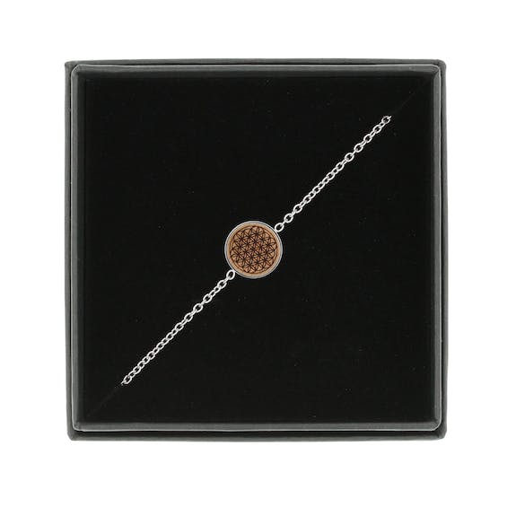 eydl Wood Jewelry - Vente Bracelets à breloques/pendentifs - Bracelet Skyla « Flower of Life » | bijou en bois | noyer2
