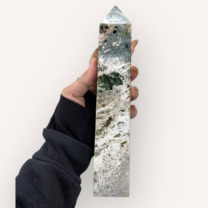 Extra Large Moss Agate Tower for wholesale by Celestial Avenue