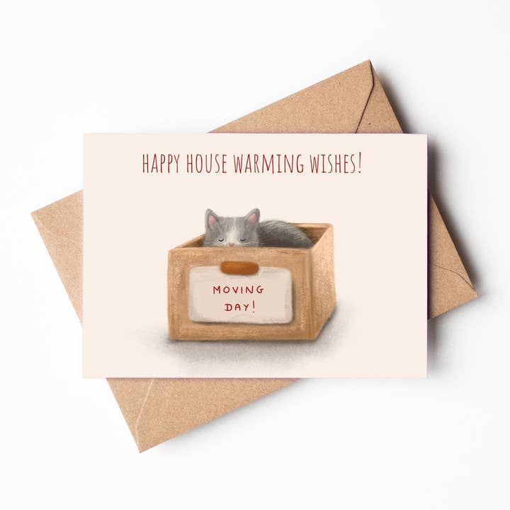 New Home Cat Greeting Card for wholesale by Jo Couch