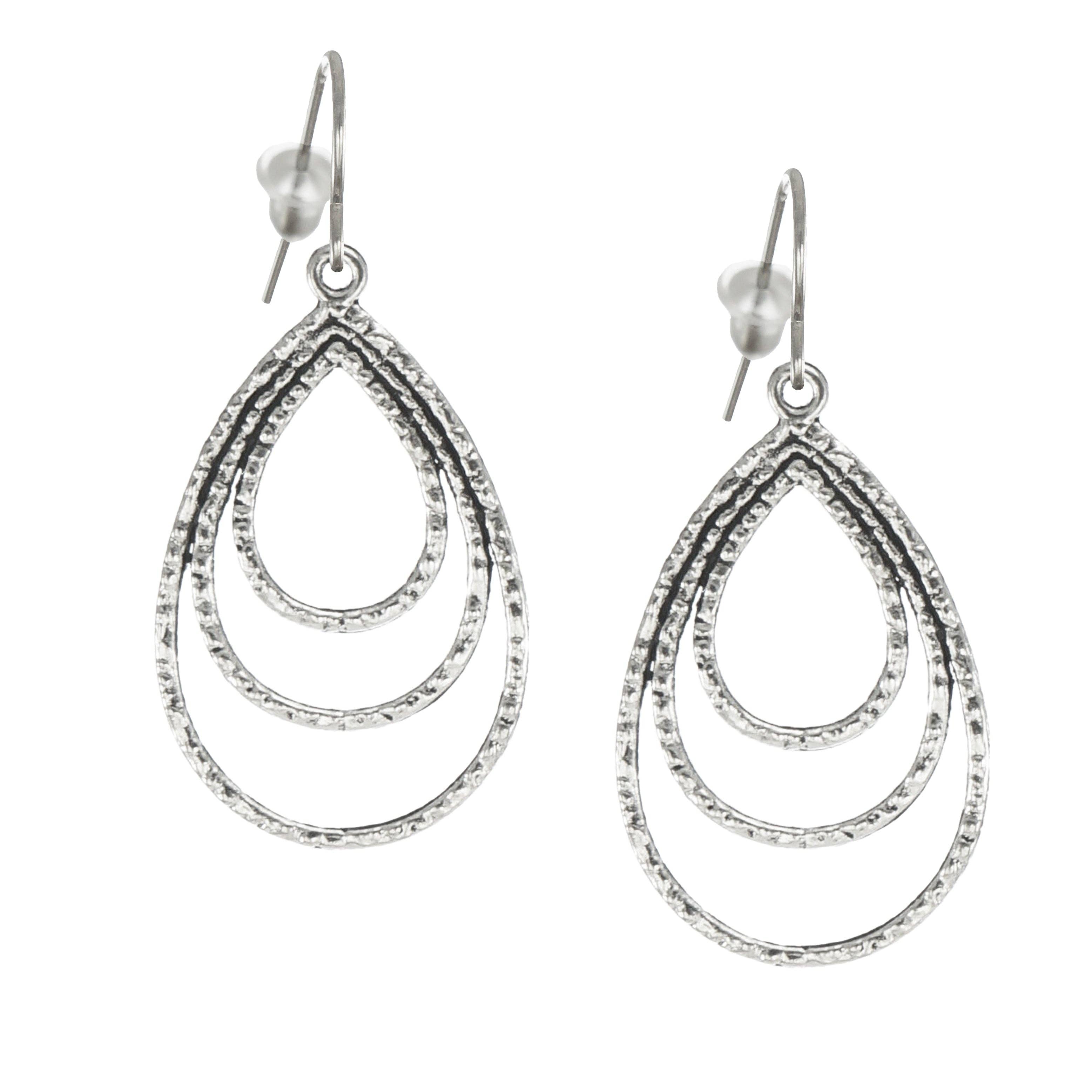Jewelry by Dawn - Wholesale Dangle Earrings - Hammered Silver Triple Teardrop Minimalist Everyday Earrings, Platinum Ear Wires3