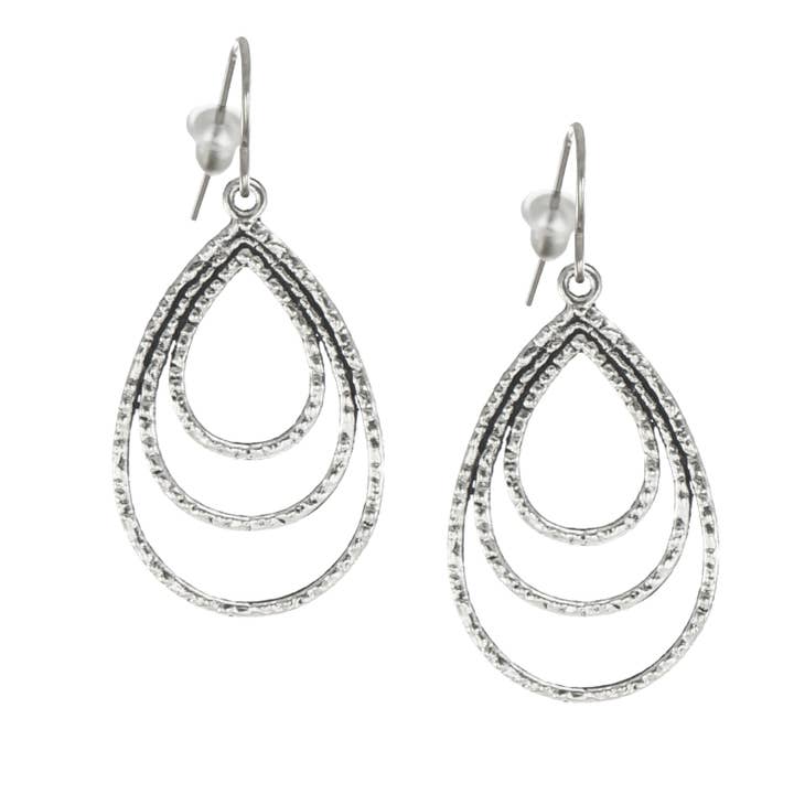 Jewelry by Dawn - Wholesale Dangle Earrings - Hammered Silver Triple Teardrop Minimalist Everyday Earrings, Platinum Ear Wires3