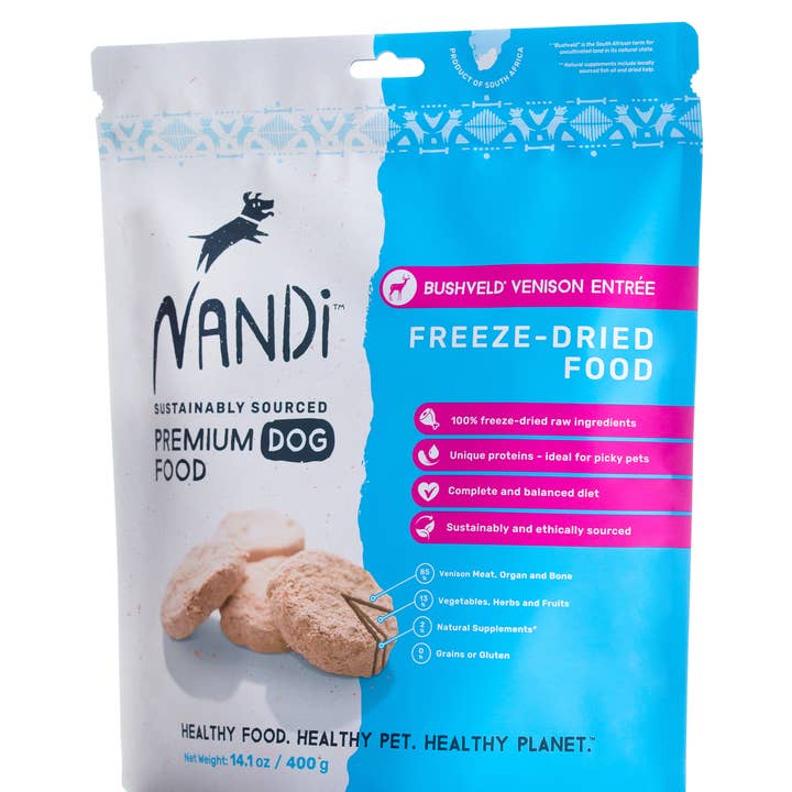 Nandi of Africa - Premium Pet Treats - Wholesale Pet Food - Dog - Nandi Bushveld Venison Entrée Freeze-Dried Food (14.1oz)