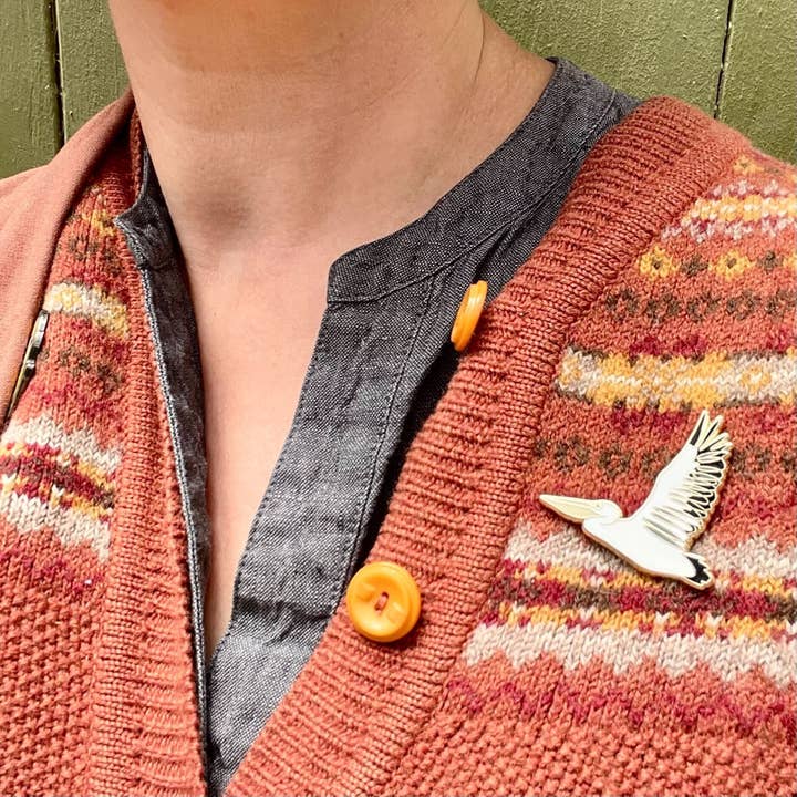 Bridget Farmer Printmaker - Wholesale Lapel pin/button - Pelican in Flight - Enamel Pin3