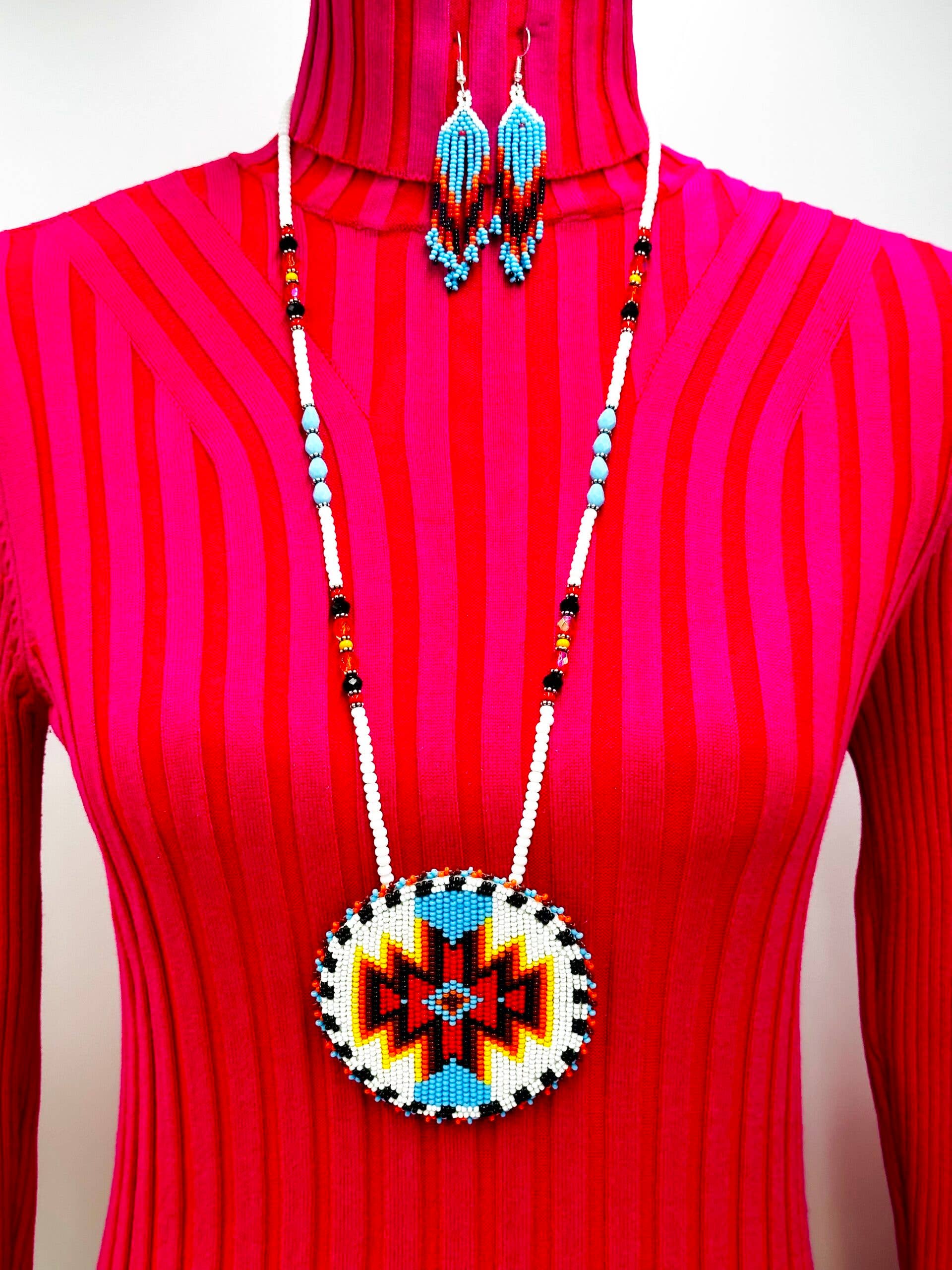 BEADS CORNER – Conjunto de joias por atacado – Conjunto de brincos de colar medalhão branco vermelho com contas artesanais1