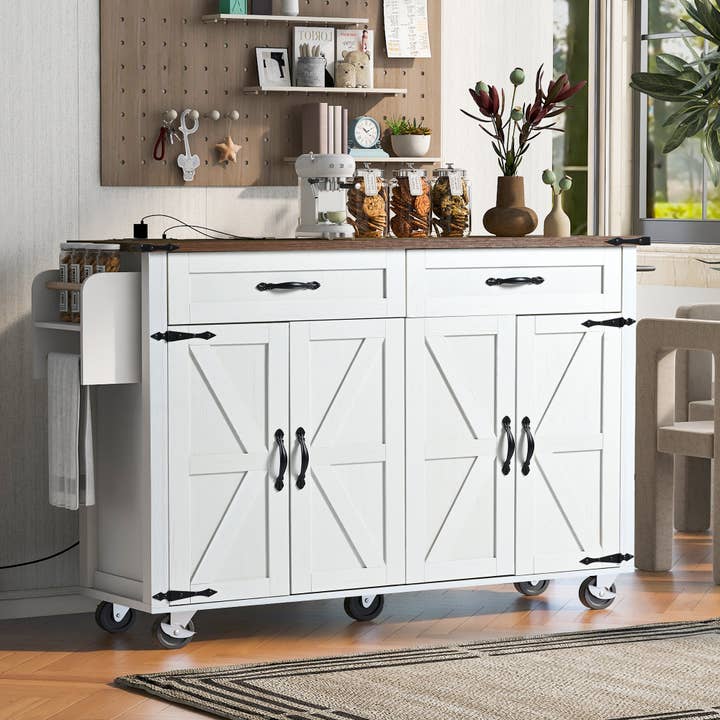 53.5" Farmhouse Kitchen Island with Power Outlet & Drop Leaf for wholesale by 39F Inc.