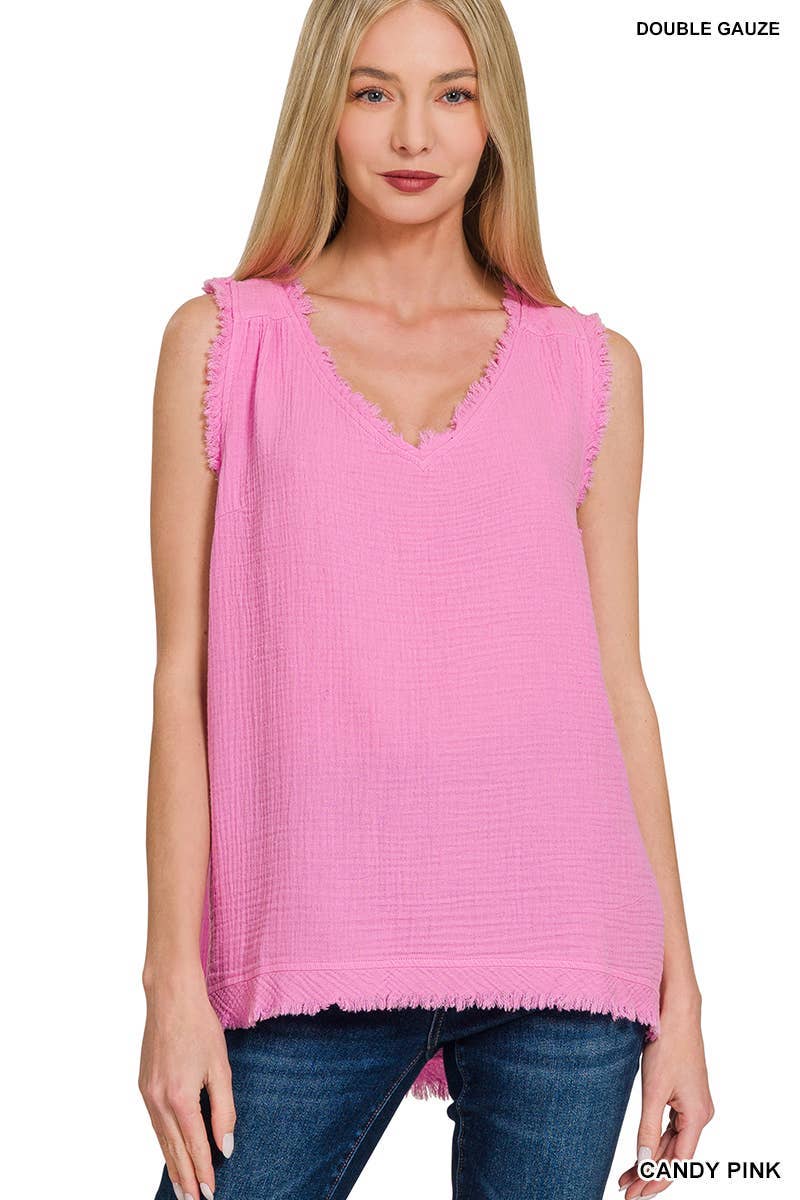 Vanilla Monkey – Engroshandel Tanktop – Kvinder – Tanktop med rå kanter og V-hals i dobbelt gaze5