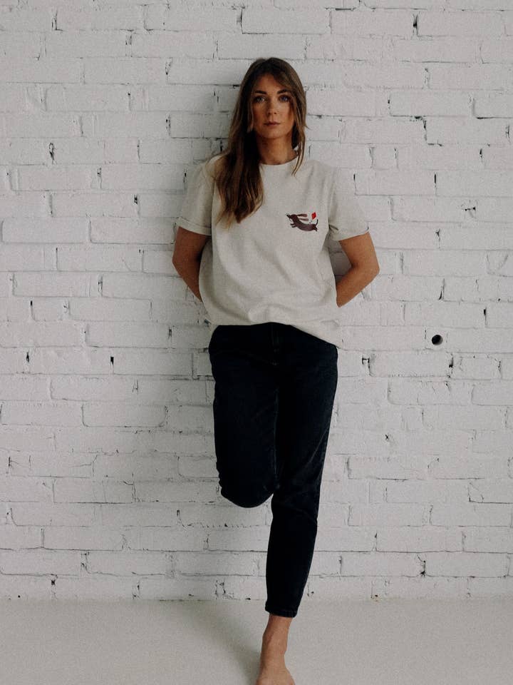 DACHSHUND ON CREAM - ADULT T-SHIRT (DELIVERY APPROX. 14 DAYS) for wholesale by Dont Grow Up