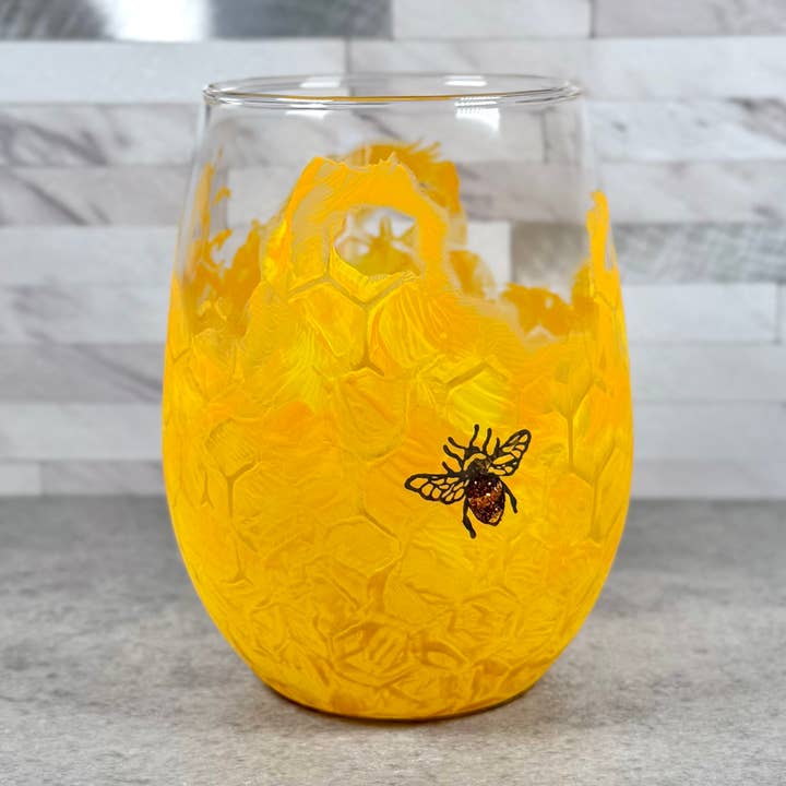 Rusty Patched Bumblebee Wine Glass for wholesale by Madison Marti Designs