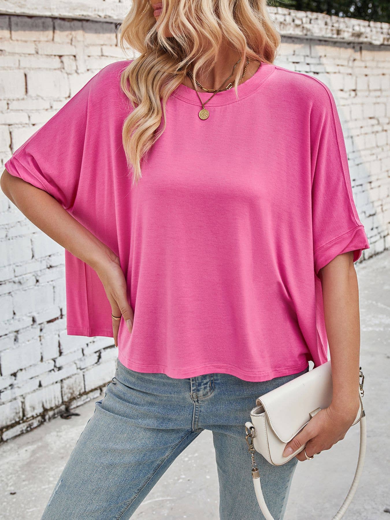 HIDDENBRAND - Wholesale T-Shirt - Women's - Casual Oversized Bat-Sleeved T-Shirt10