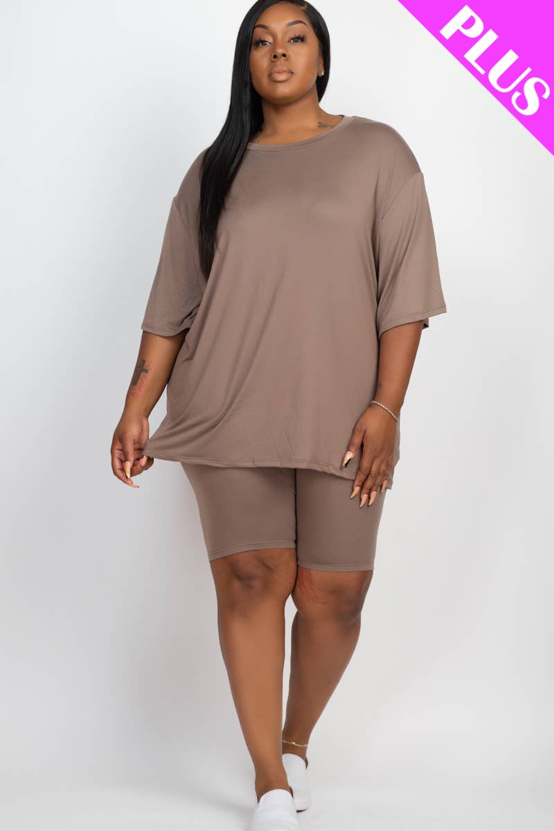CAPELLA APPAREL - Wholesale Lounge Set - Women's - Plus Size Loose Fit Top & Bike Shorts Set12