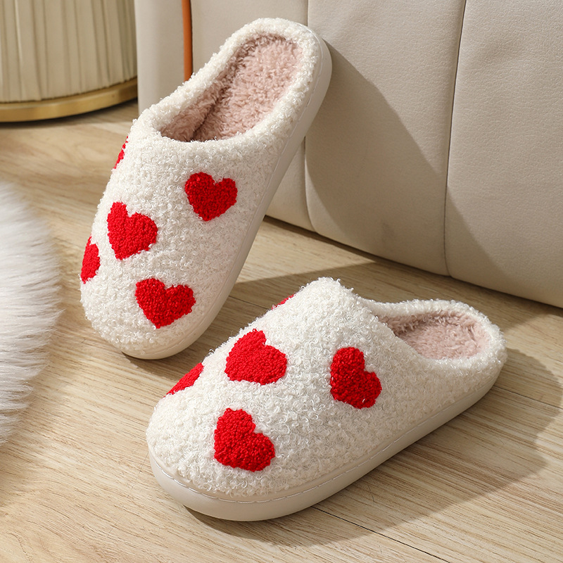 White Valentine's Day Heart Fleece Warm Soft Slipper for wholesale on Faire1