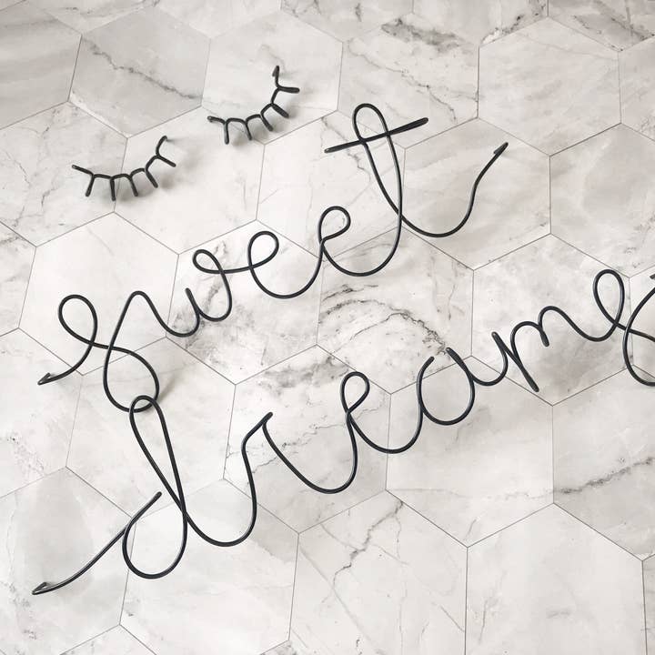 Wonder Wire Design – Großhandel 3D-Wandkunst – Drahtbild „Sweet Dreams mit Augen“ | Drahtwandkunst | Wohnkultur | Drahtwortschild | Draht-Wörter | Draht-Schild | Kinderzimmer-Schild | Wandbehang