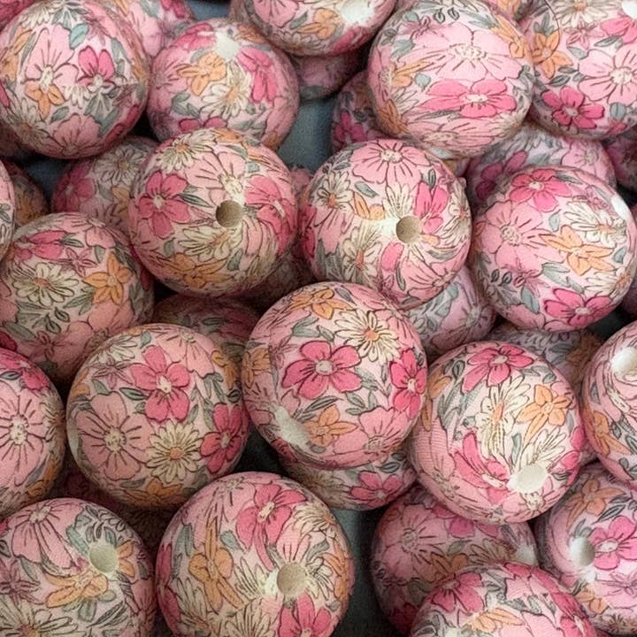 ASAP Craft Supplies - Wholesale Beads - Pink Flower Print Silicone Beads - 15mm 10Ct