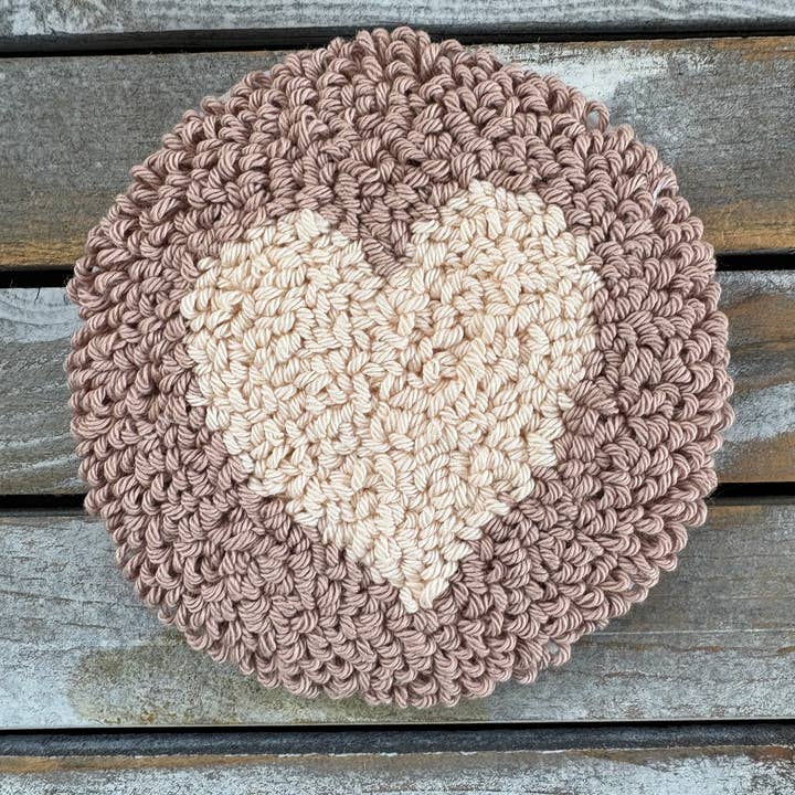Coffee coaster, heart, punch needle mug rugs, candle mat for wholesale by Chickadee Creations