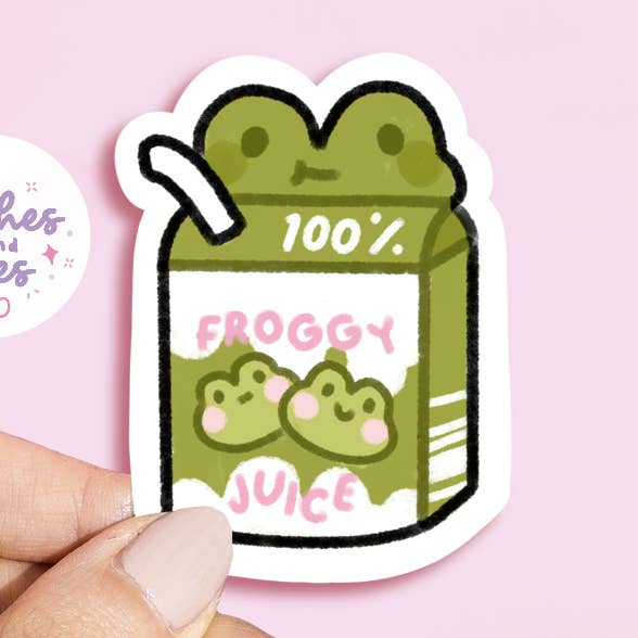 Frog Juice Carton Sticker / Cute Kawaii Vinyl Sticker for wholesale by Peaches and Bees.