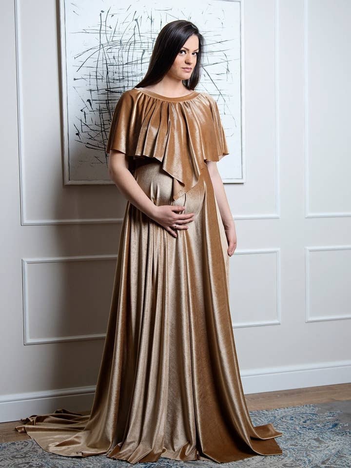 Maxi abito da sposa in velluto dorato, formale, taglie forti, grigio per la vendita all'ingrosso da parte di RALELE EOOD