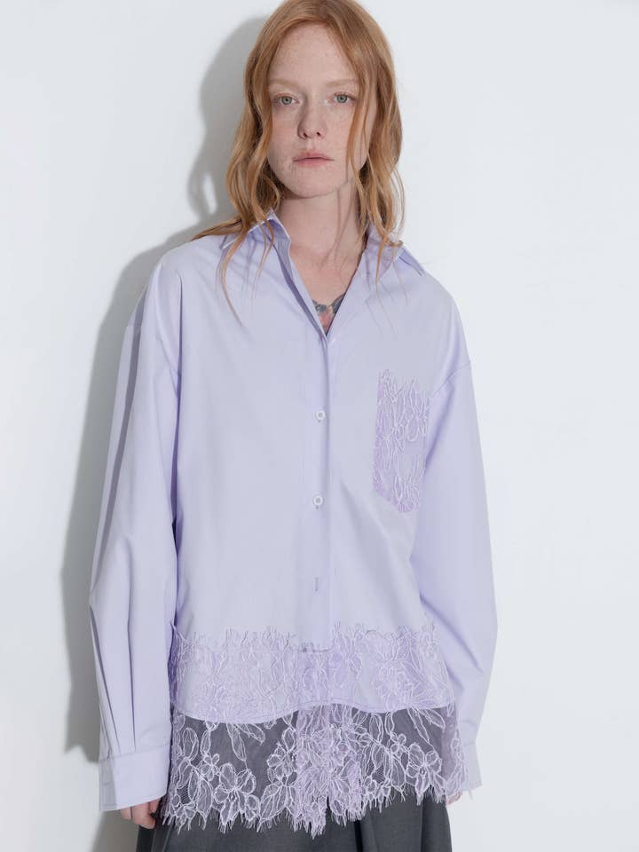 CUBIC – wholesale Buttoned-down shirt – Women's – Lace Panel Shirt12