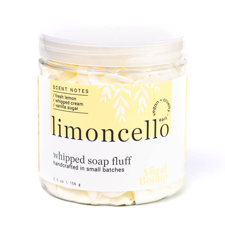 limoncello whipped soap fluff for wholesale by Vocal Botany