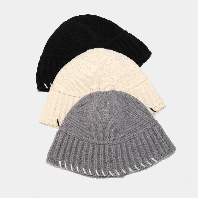 Dipped Shop - Wholesale Vissershoedje - Dames - Vintage gebreide emmerhoed in effen kleur DPKB033913