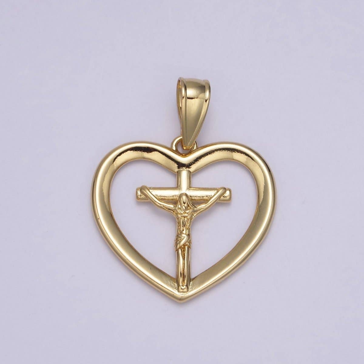 Aim Eternal - Wholesale Individual Charm/Pendant - Gold Heart Cross Pendant Crucifix Jesus Charm for Necklace Bracelet Rosary Component H-701