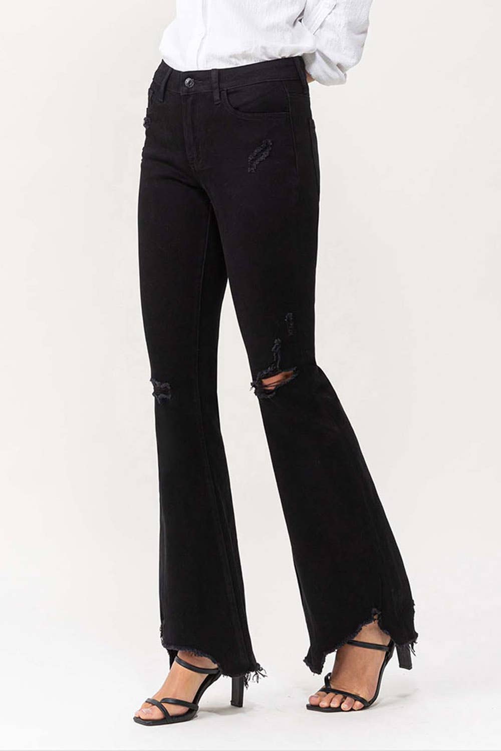 Wholesale MID RISE STEP HEM FLARE JEANS F4155BK for your store Faire