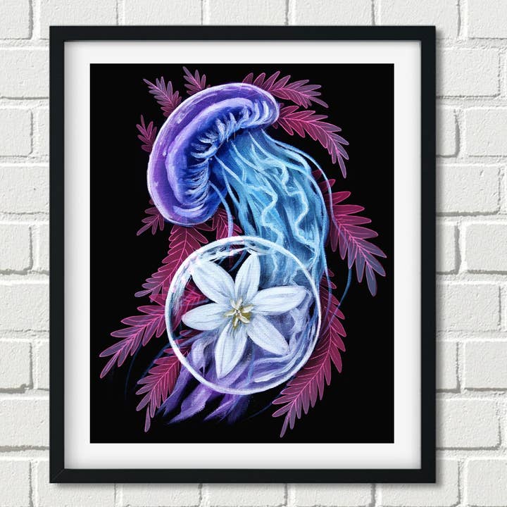 8"x10" Art Print | Jellyfish with A Flower and Bubbles for wholesale by Joyseeker Tarot