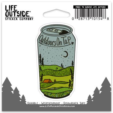 Outdoors on Tap Can Sticker for wholesale by Life Outside Sticker Company