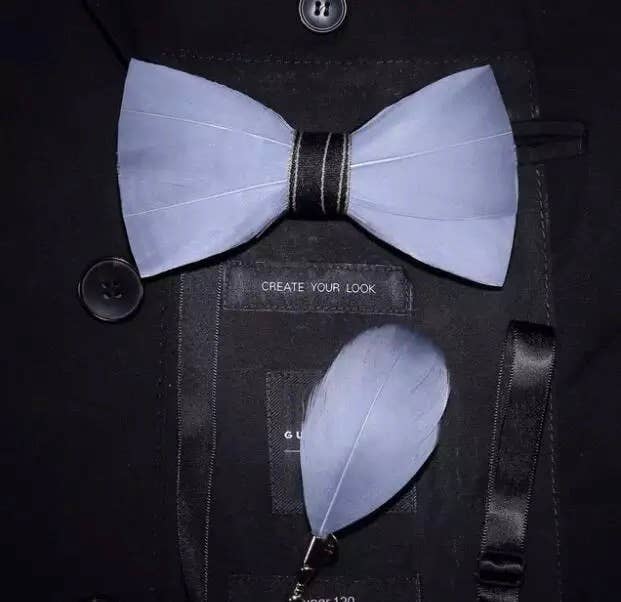 TYED BY DEDE – wholesale Bow Tie - Men’s – Hand Made Natural Bird Feather Grey Exquisite Bow Tie 0