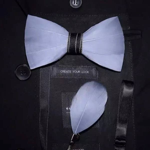 Hand Made Natural Bird Feather Grey Exquisite Bow Tie for wholesale by TYED BY DEDE