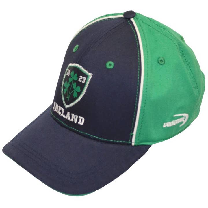 Navy/Green Ireland Shamrock Crest Kids Baseball Cap for wholesale by Dublin Gift Company