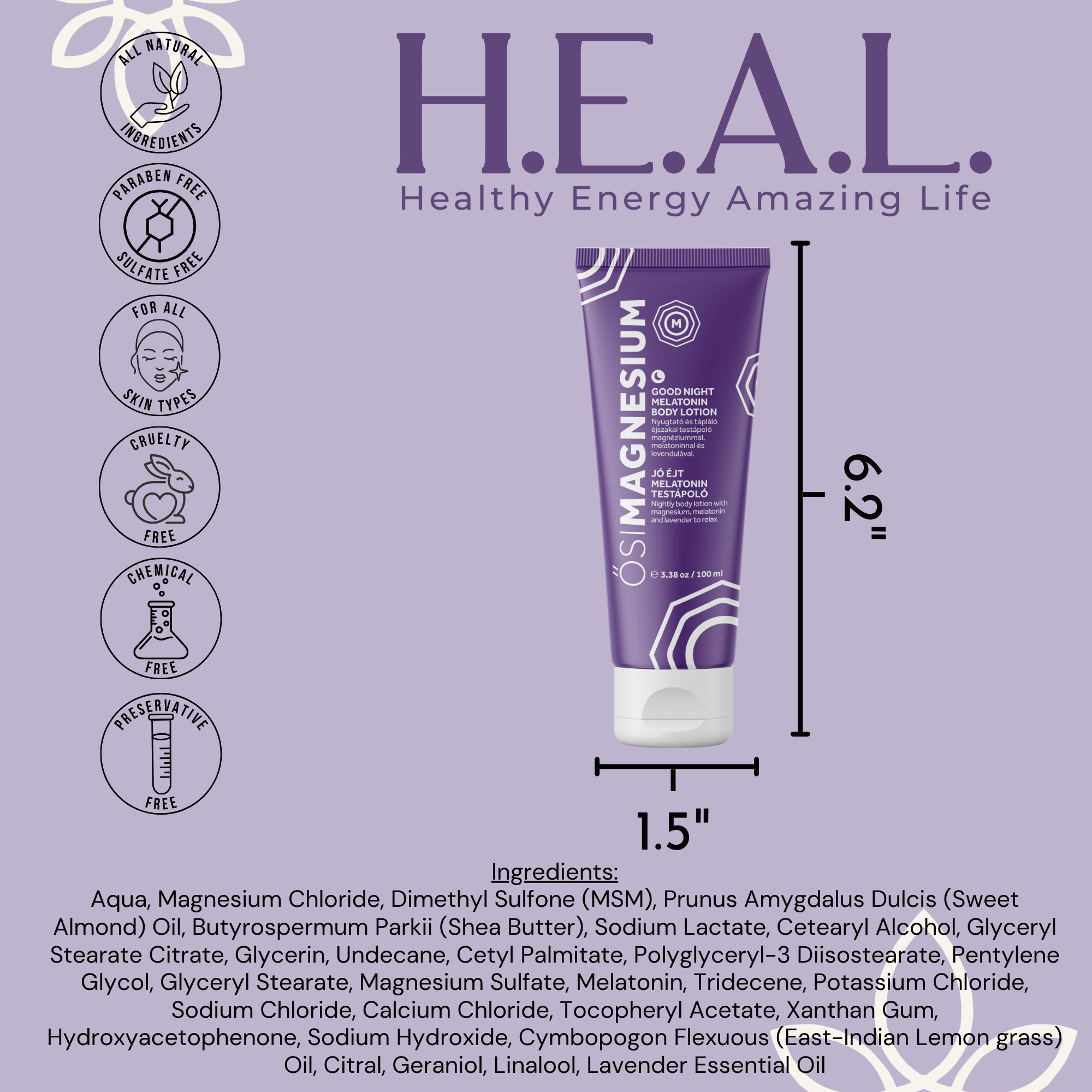 Healthy Energy Amazing Life - Vente Crème/lotion pour le corps - LOTION À LA LAVANDE ÖSIMAGNÉSIUM Good Night + mélatonine 3,38 oz6