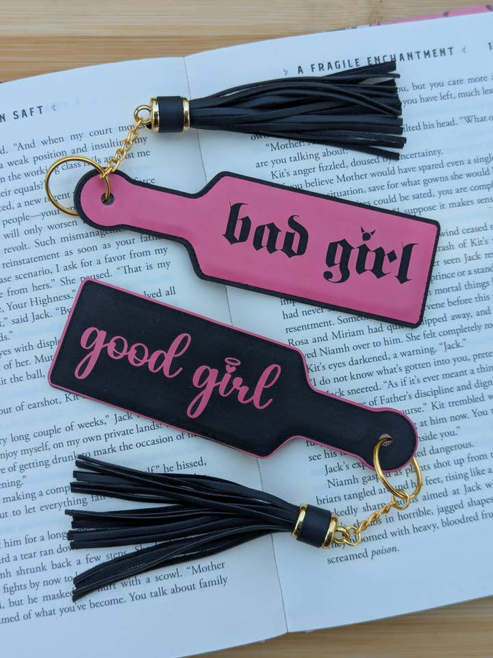 Bookish Good Girl Paddle Faux Leather Bookmark & Keychain for wholesale by Spark and Spool