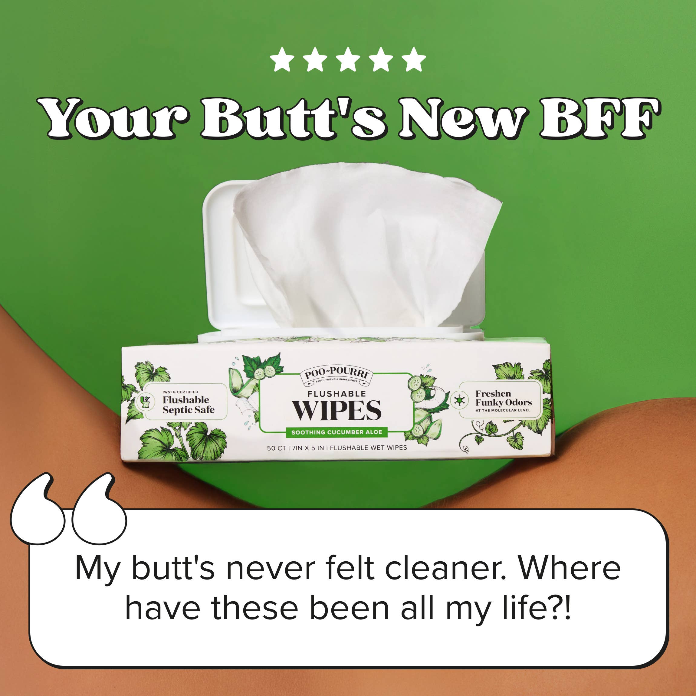 ~Pourri - Wholesale Face & Body Wipes - Cucumber Aloe Poo~Pourri Flushable Wipes 3-Pk (150 wipes)8