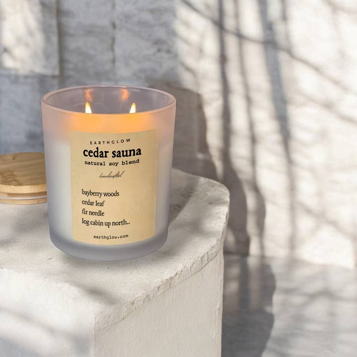 Earthglow - Wholesale Jar/Filled Candle - Cedar Sauna | 10.3 oz Luxury Soy Blend Candle