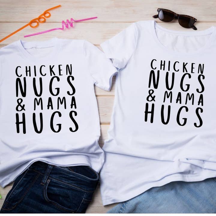 Cussin Sisters - Wholesale Screen Printed T-Shirt - Kids - CHICKEN NUGS & MAMA HUGS