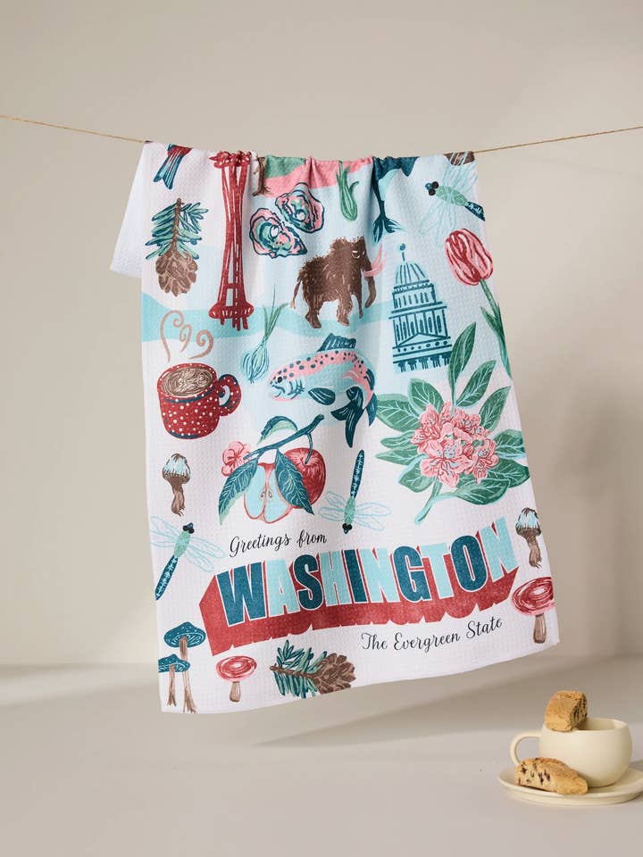 Greetings From Washington Tea Towel for wholesale by Geometry