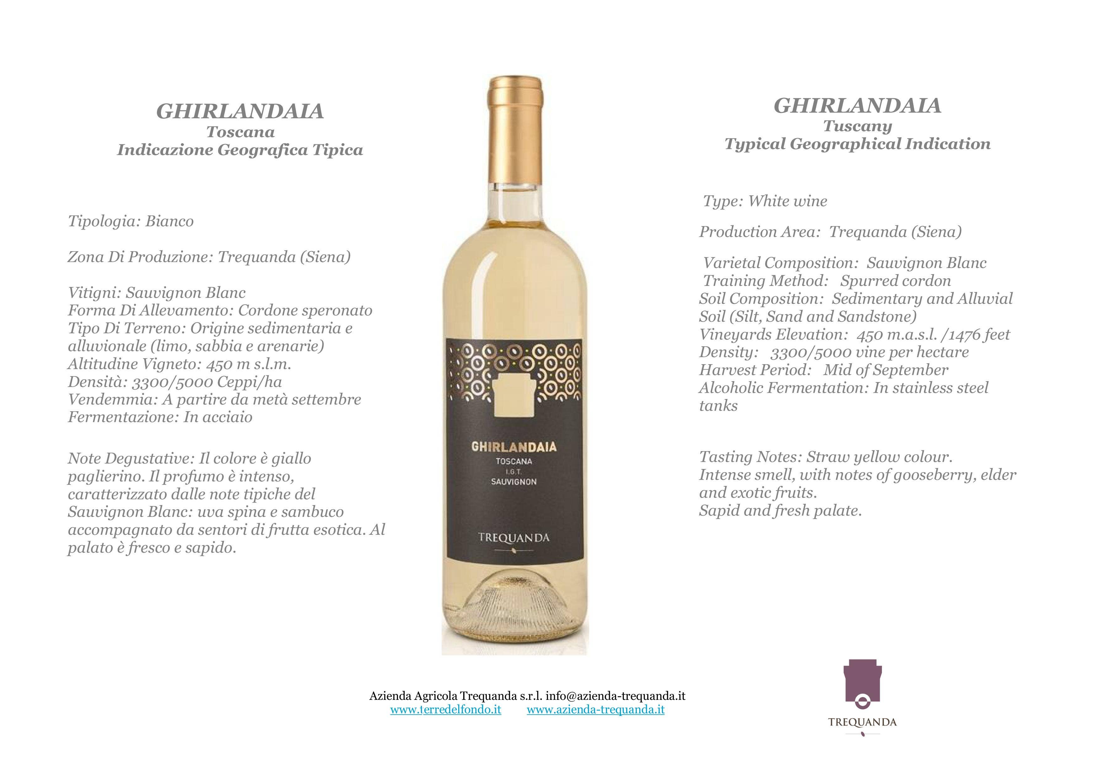 Metina SAS - Vente Vins blancs - Vin blanc Ghirlandaia IGT Toscana Agricola Trequanda1