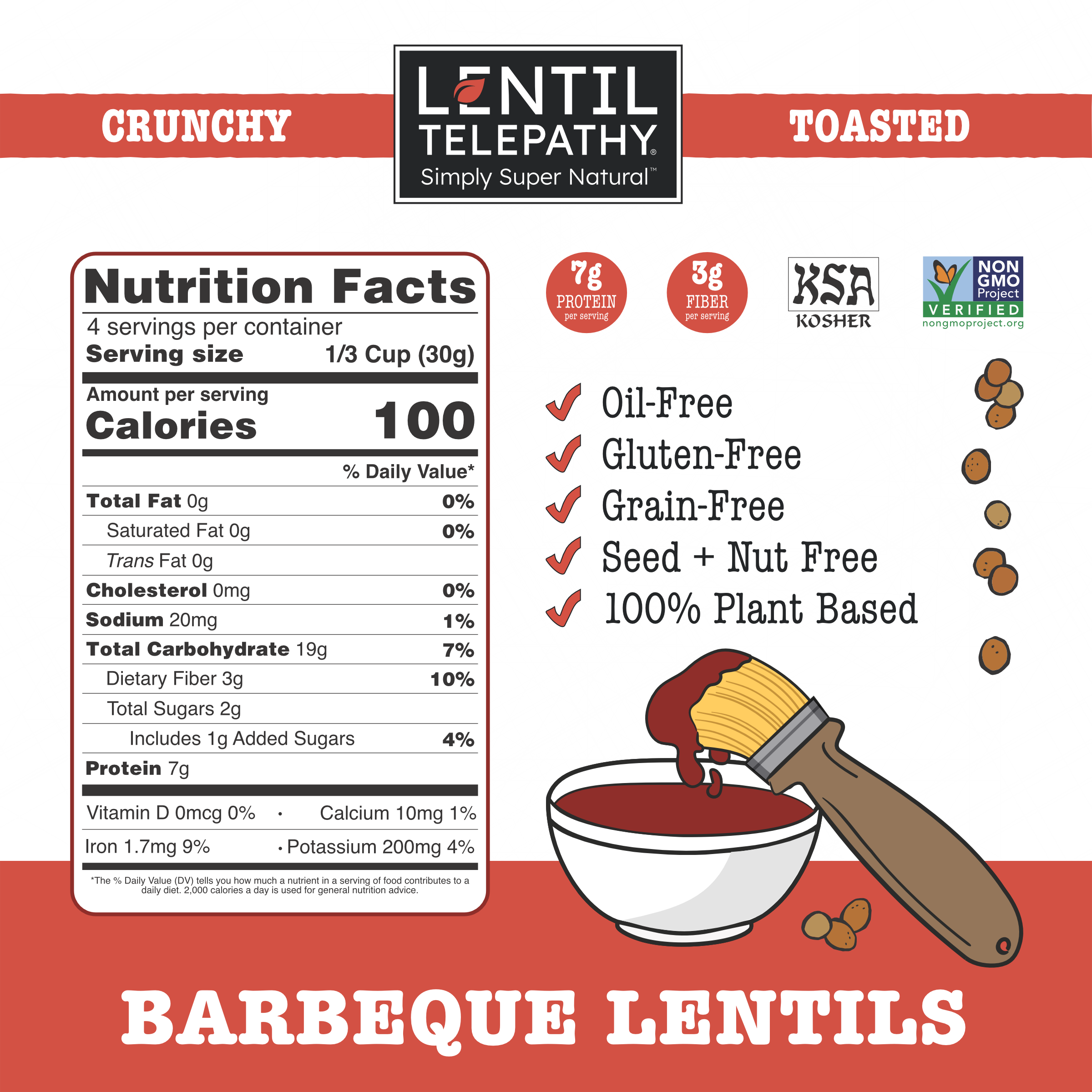 Lentil Telepathy - Wholesale Puffed Snack - Lentil Telepathy Tangy BBQ (Barbeque) Crunchy Toasted Snacks - 4oz Bags1