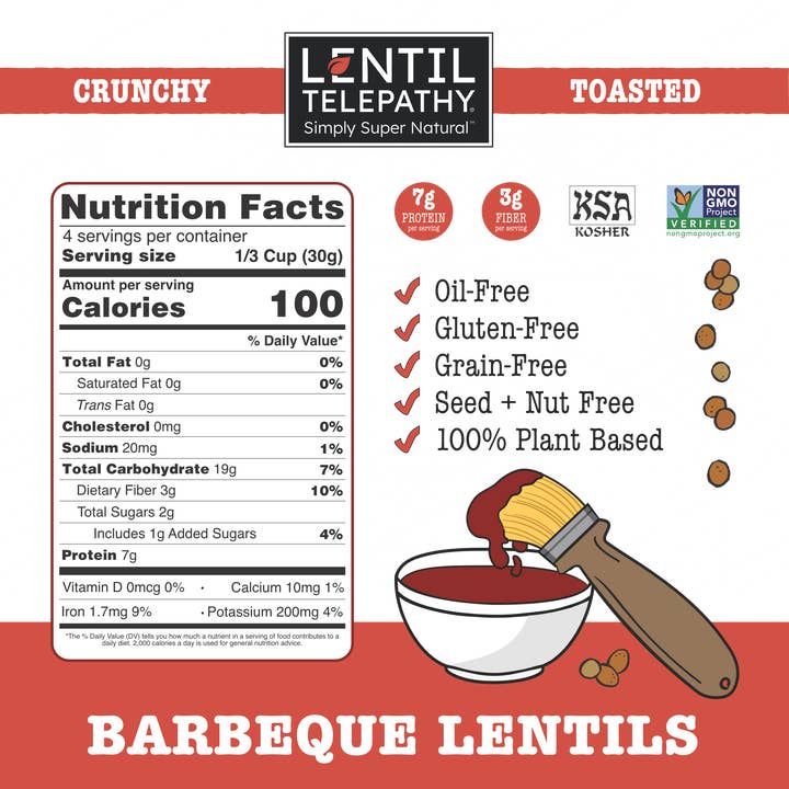 Lentil Telepathy - Wholesale Puffed Snack - Lentil Telepathy Tangy BBQ (Barbeque) Crunchy Toasted Snacks - 4oz Bags1