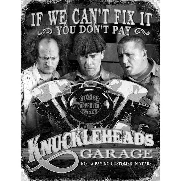 Blechschild „Stooges - Knuckleheads Garage“ für den Großhandel von Desperate Enterprises