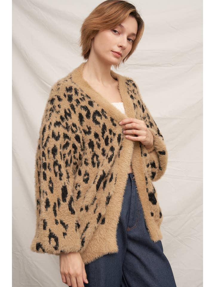 BROWN BLACK Soft Leopard Sweater Cardigan for wholesale on Faire2